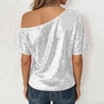 thumbnail image 4 of Ounisa Sparkly Tops for Women Bell Sleeve Off Shoulder Top Sequin Concert Outfits, 4 of 9