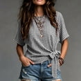 thumbnail image 2 of Admvng Women's Gingham Blouse Short Sleeve Side Tie Knot Waist Cropped Plaid Casual Tops, 2 of 5