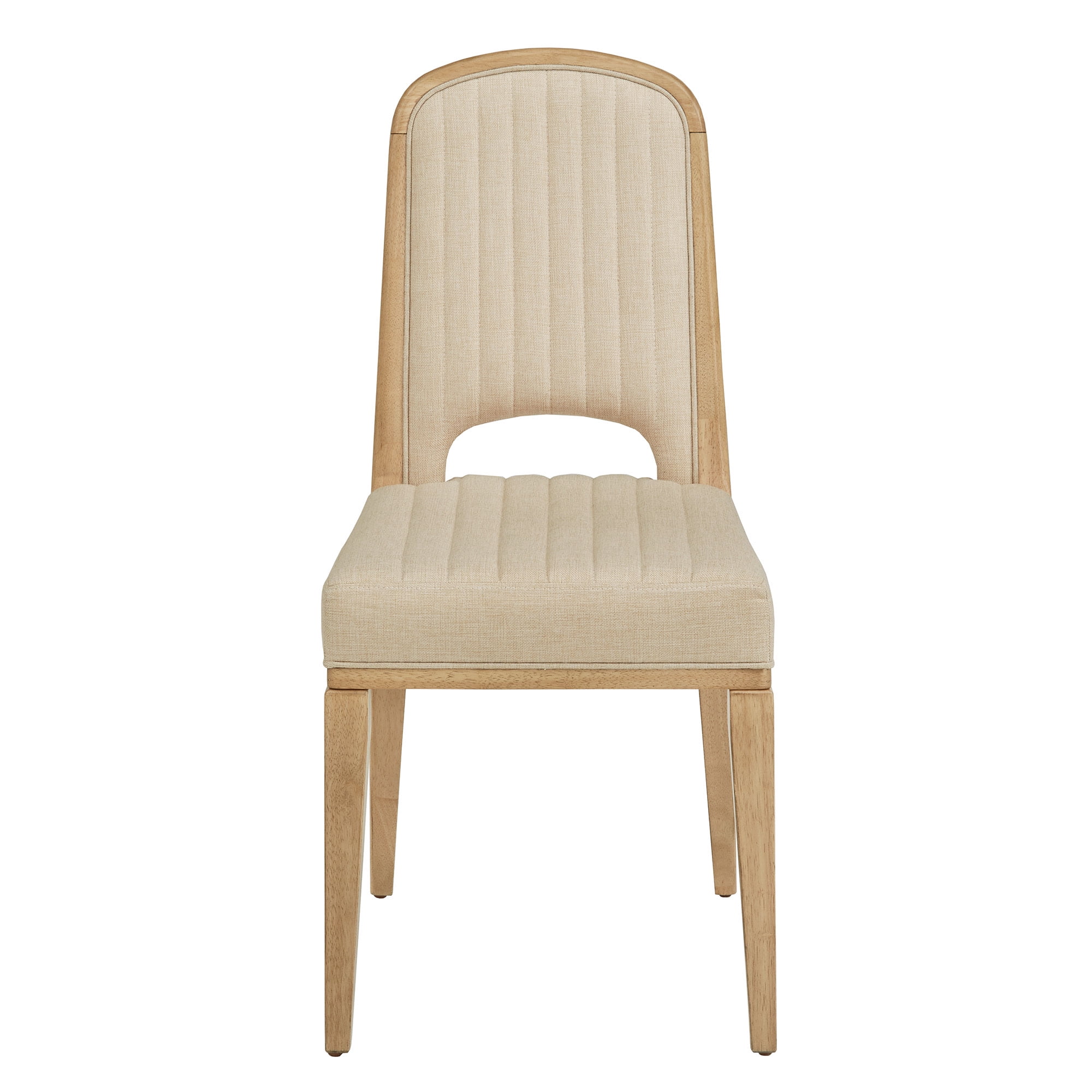Weston Home Alta Wood Finish Cream Fabric Channel Stitching Dining Chair, Set of 2, Oak Wash