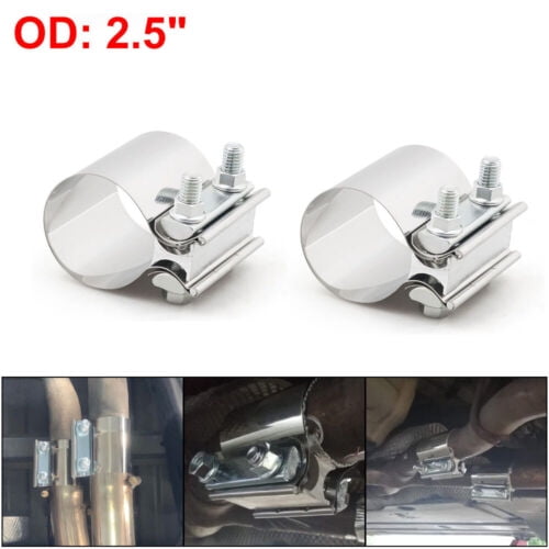 2pcs 2.5" Stainless Steel Butt Joint Band Exhaust OD Pipe Clamp Sleeve Coupler
