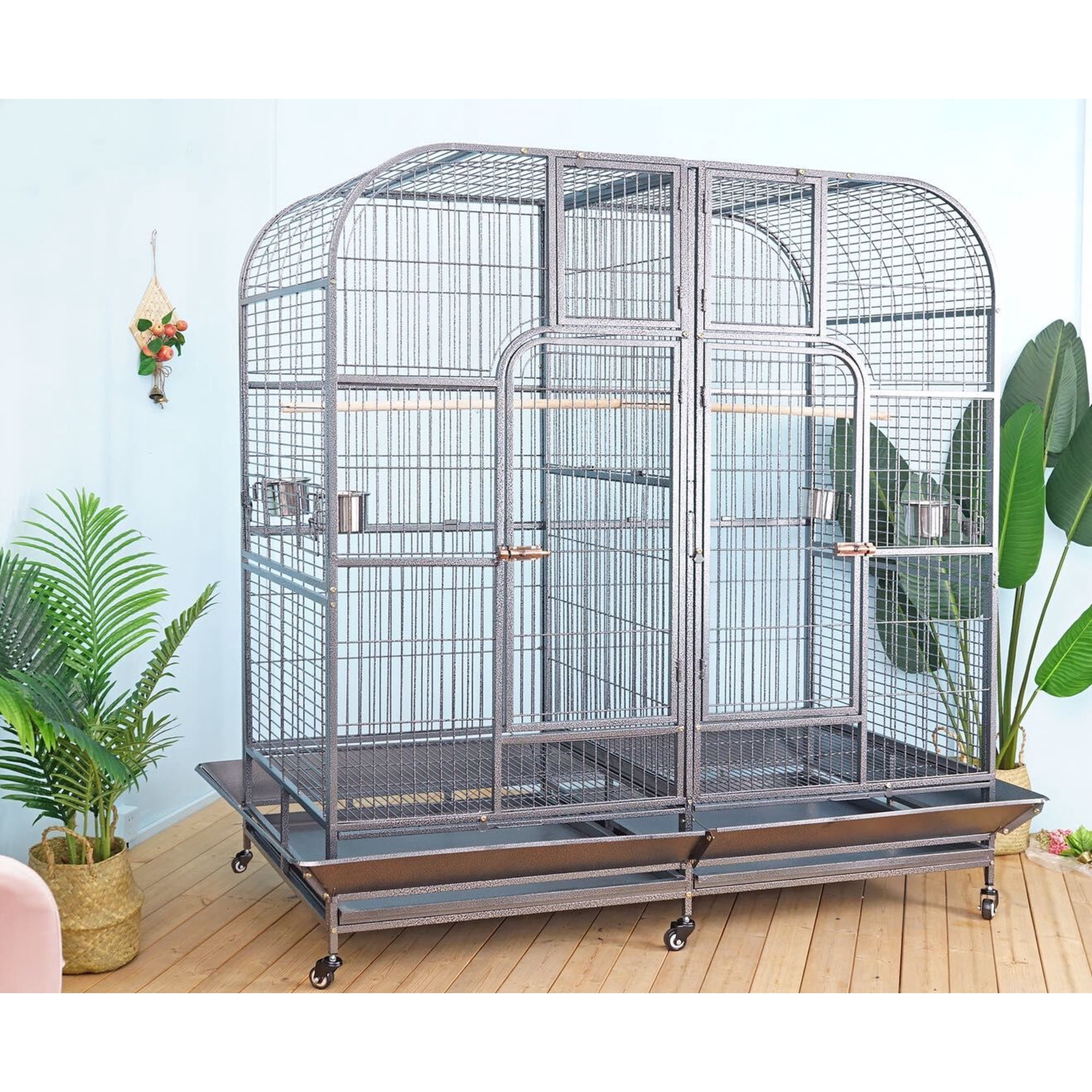 Seny Double Cage with Center Divider for Bird Parrot Aviary W64xD32xH73
