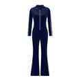 thumbnail image 7 of Women's Casual Jumpsuit Fashion Zip Front Flared Hem Pants Velvet Jumper Slimming Long Sleeve Side Star Print Long Romper, 7 of 7