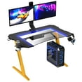 thumbnail image 2 of Gaming Desk, Steel Legs, Multicolored LED Lights, Cup Holder, 3 USB Ports, Tempered Glass Accent, 2 of 5