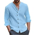 thumbnail image 1 of Blusas y camisas de manga larga con cuello redondo para hombre, blusa informal de moda lisa con cuello redondo y botones, blusa de manga larga para hombre., 1 of 5