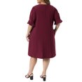 thumbnail image 3 of Agnes Orinda Women's Plus Size Chiffon Dresses Notch V Neck Bell Short Sleeve Pleated Summer Casual Midi Dresses with Pockets 1X Burgundy, 3 of 6