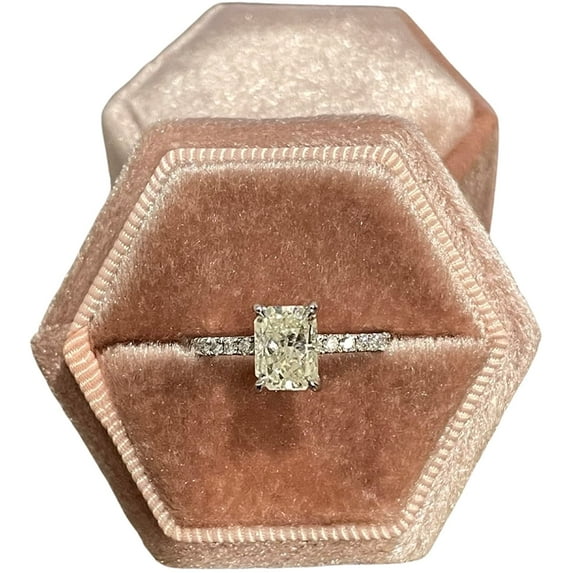 Velvet Treasures Engagement Ring Box, Vintage Hexagon Wedding Jewelry Box for Ceremony, Display & Storage - 1 Slot, Mauve
