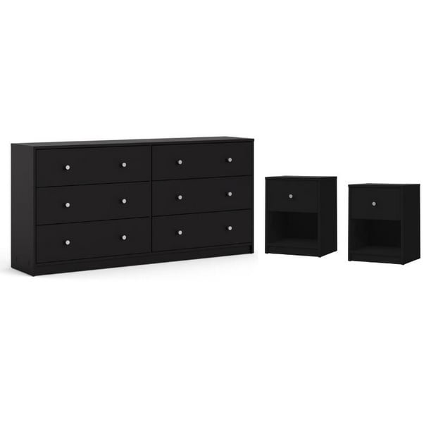 3 Piece Dresser and Nightstand Bedroom Set in Black