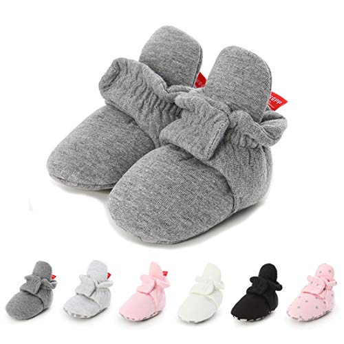 LAFEGEN Baby Booties for Boys Girls with Soft Lining Non Slip Gripper Newborn Infant Slipper Socks Toddler First Walker Crib Shoes 0-18 Months 