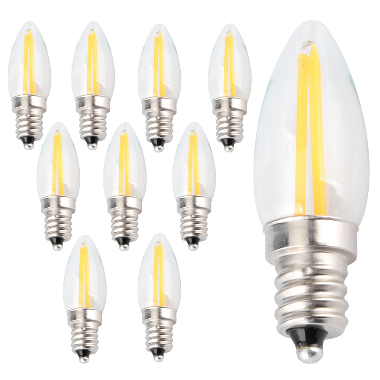 Sorven Lighting Fixtures Bulb 10Pcs E12 Long Filament Small LED Light Bulbs Dimmable Lamp 1.5W AC110V for Home Lighting