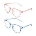 thumbnail image 4 of Blue Light Blocking Glasses, 2 Pack Computer Reading Glasses for Anti Eyestrain，Stylish Oval Frame, Anti Glare(Clear Pink + Clear Blue, 1.00 Magnification), 4 of 6