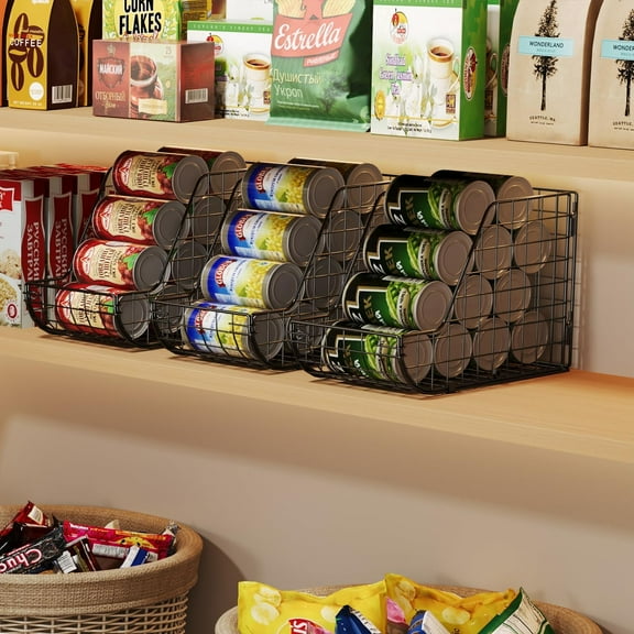 Stackable Can Organizer for Pantry 3Pack, Metal Wire Beverage Rack Stand, Storage Bins for Kitchen Countertop