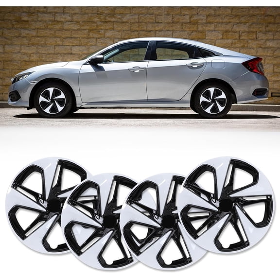 16" Hubcaps for 2016-2025 Honda Civic Sedan Steel Wheels - Set of 4 Wheel Rim Covers, Snap-on Installation, ABS PC Material, 16-Inch Black & White Lacquer 4-Pack