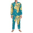thumbnail image 3 of Balery World Map With Landmarks Pijama para Hombre de Dos Piezas con Manga Larga, Conjunto de Dormir y Descanso Suave con Bolsillos-Small, 3 of 7