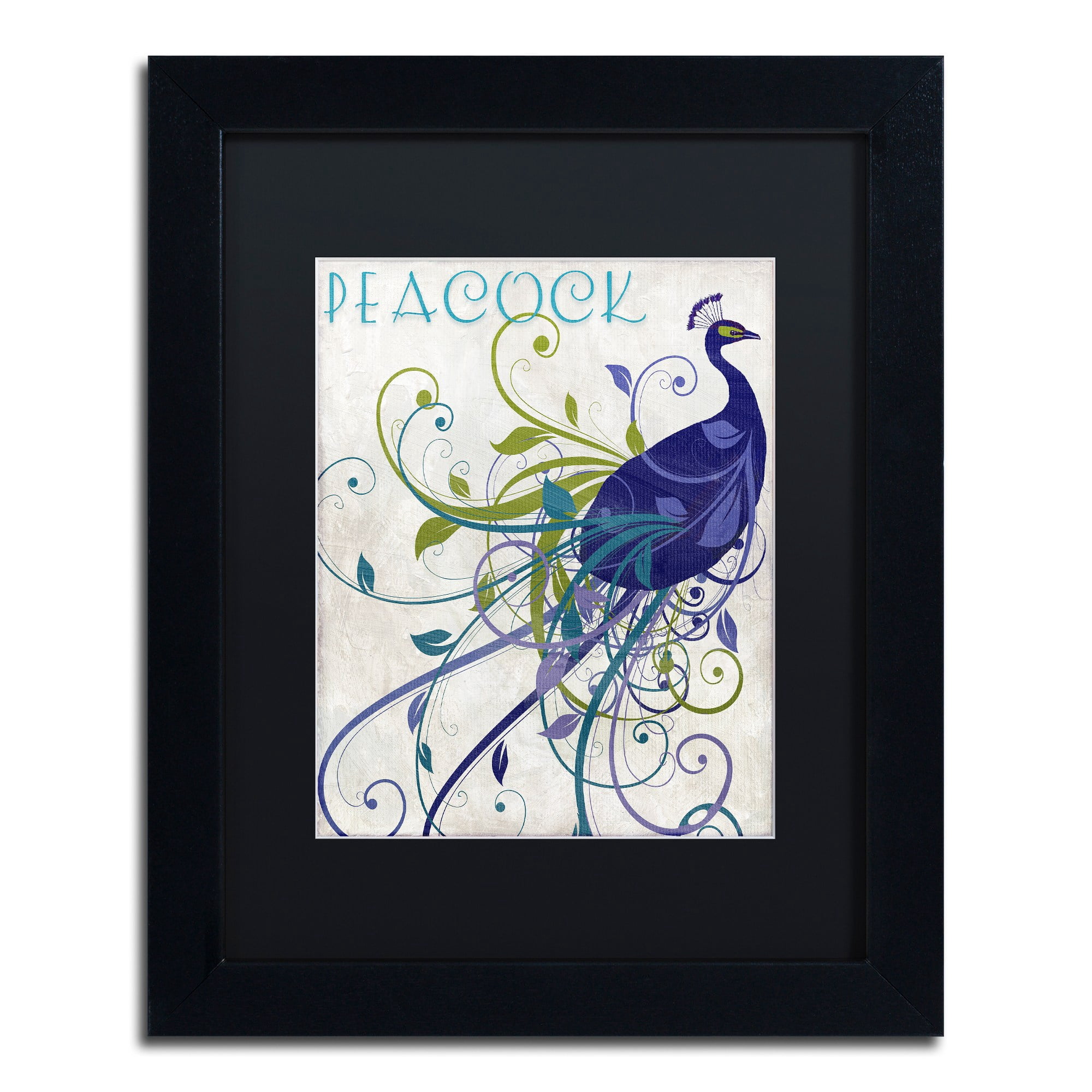 Trademark Fine Art "Peacock Nouveau I" Canvas Art by Color Bakery Black Matte, Black Frame