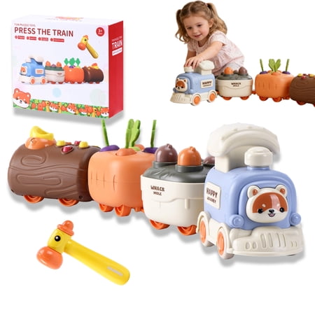 Farm Train Set for Toddlers - Train Toy for Kids, Includes 3 Farm Car: Whack Game Mole, Carrots Harvest, Woodpecker Car, Best Gifts for 3 4 5 6 7+ Years Old Boys Girls
