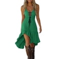 thumbnail image 2 of Western Cowgirl Dress for Women Sleeveless V Neck Lace Up Asymmetrical Hem Ruffle Flowy Midi Dress Summer Sundresses, 2 of 6