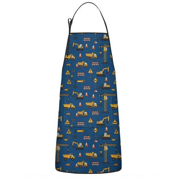Cartoon Construction Vehicles Traffic Cones Apron-Garden Aprons for Women with Pockets-Cotton Linen Waterproof Kitchen Cooking Gardening Aprons Adjustable for Kitchen,Cooking,BBQ and Salon 33x27 Inch