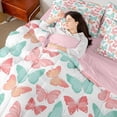 thumbnail image 4 of Homewish Colorful Butterflies 7-Piece Bedding Comforter Set For Children Kids Teens,Dreamy Princess King Bedding Sets,Pink Teal Ultra Soft Bed Sheets,Luxury Bedroom Decor,Reversible, 4 of 8