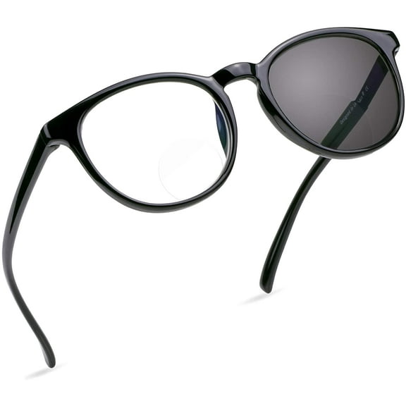 LifeArt Bifocal Reading Glasses, Transition Photochromic Dark Grey Sunglasses, Oval Frame, Computer Reading Glasses, Anti Glare (Black,  0.00/ 2.50 Magnification)