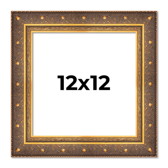 12x12 Frame Vintage Gold Solid Wood Picture Frame | 2.5 Inch Moulding Width | Ornate Bronze Museo