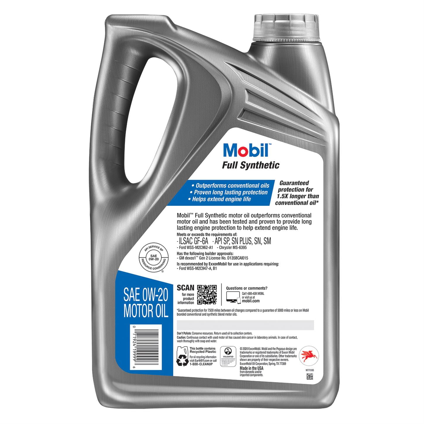 Mobil 1 Full Synthetic Motor Oil 0W-20, 5 qt ("pack"3)