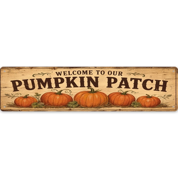 Welcome to Our Pumpkin Patch Vintage Metal Wall Decor Sign 16x4 Inch