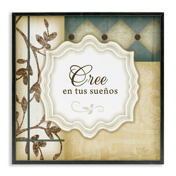 Stupell Industries Cree en tus Sueños Inspirational Quotes & Sayings Painting Black Framed Art Print Wall Art, 12 x 12