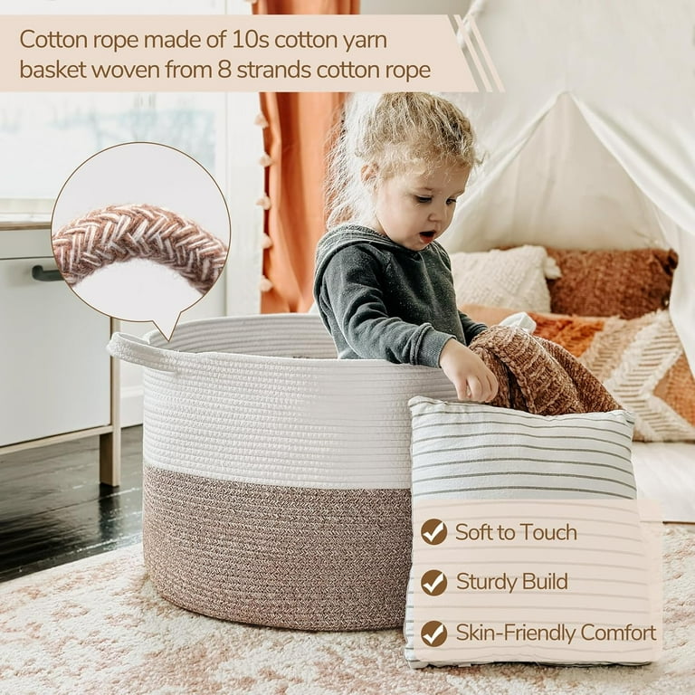 XXXLarge Cotton Rope Storage Basket — 20" X 13", Collapsible, Handles, For Laundry, Toys, Blankets (65L Capacity)