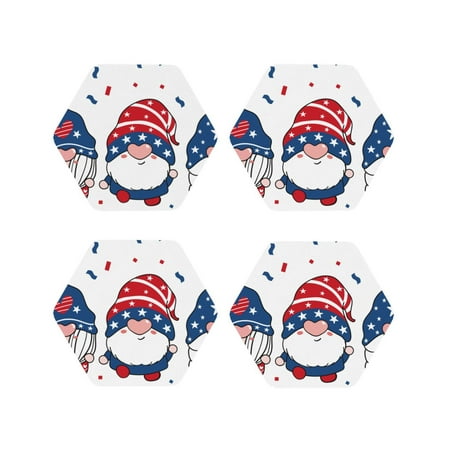 

Tideii Gnome Independence Day for Leather Coasters 4 Pieces Anti-fouling and Anti-scalding Decorative Coasters Suitable for Restaurants Kitchens Coffee Shops-Hexagon