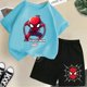 thumbnail image 3 of Conjunto de 2 piezas de camiseta y pantalones cortos con estampado de Spiderman de Marvel Avengers, ropa de verano para niños y niñas, traje informal de moda para adolescentes, 3 of 5