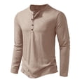 thumbnail image 2 of Men's Slim Fit Henley Shirts With Long Sleeves And Button Placket, Casual Basic Tees Featuring Solid Color Design Khaki XXXL, 2 of 5