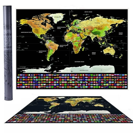 World Travel Tracker Scratch F World Map Poster With US