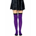 thumbnail image 4 of Leg Avenue Womens Striped Thigh High Stockings, Black/Purple, One Size, 4 of 5