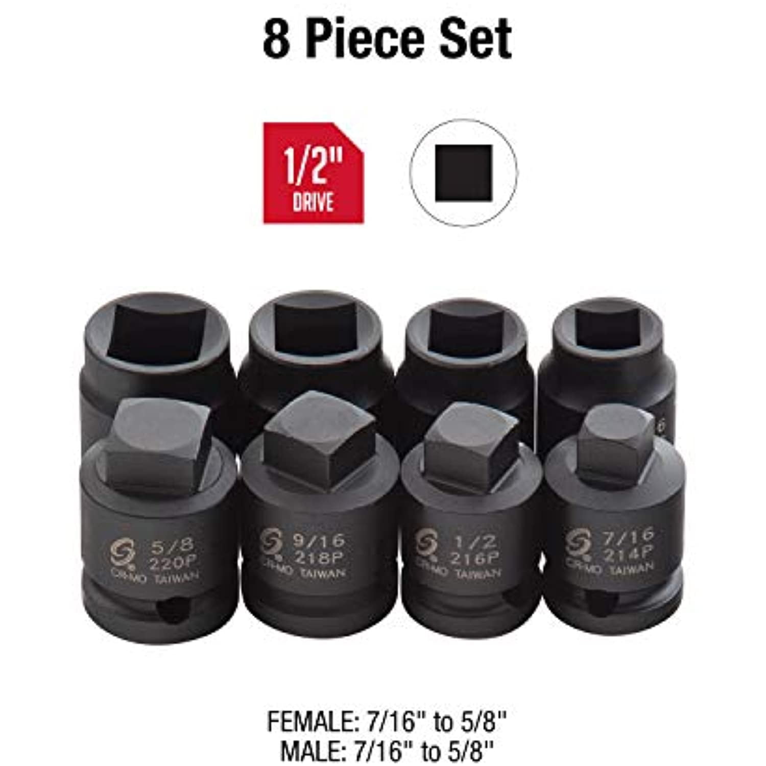 Sunex Tools 2841 - 8 Piece 1/2" Drive Pipe Plug Socket Set