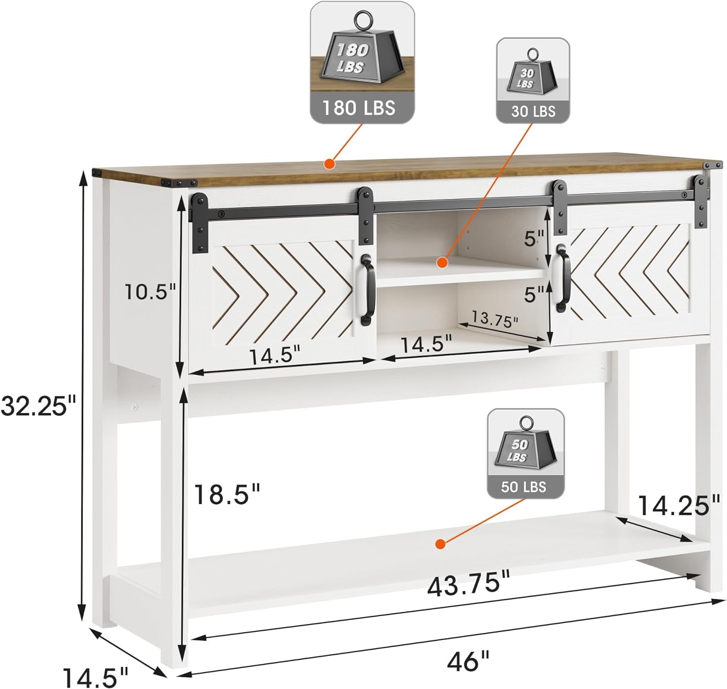 Sunvivi Rustic Console Table with Sliding Barn Door, Modern Entryway Console Table for Entryway