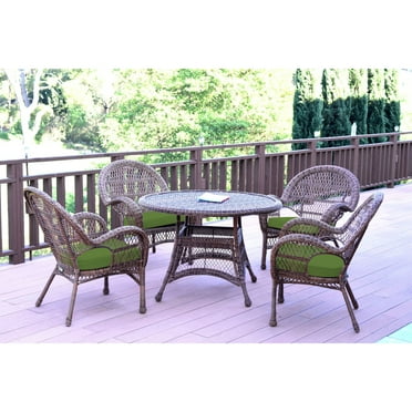 5-Piece Honey Brown Outdoor Furniture Patio Dining Set - Hunter Green Cushions