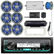 JVC KD-X35MBS Marine AM/FM Bluetooth SiriusXM Receiver, Radio Cover , 6x Enrock Marine 2-Way 6.5" Speakers (Charcoal), 4-Channel Marine Amplifier, SiriusXM Tuner, Radio Antenna, Tinned Speaker Wire