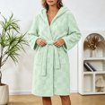 thumbnail image 6 of Women's Winter Fleece Sleep Robe Cozy Flannel Hooded Bathrobe with Pockets & Cinched Waist, 6 of 8
