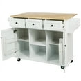 thumbnail image 3 of Cabinet Door Internal Storage Racks with Rubber Wood Countertop, Kitchen Island, Store Kitchen Cart on 5 Wheels with Storage Cabinet and 3 Drawers for Dinning Room, White, 3 of 7