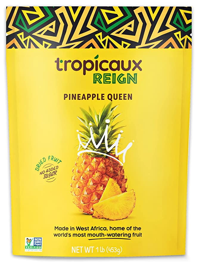 Tropicaux Reign Organic NonGMO Dried Pineapple No Sugar Added, 16oz