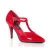 Womens Red Pumps Pointed Toe T Strap Pumps 4 Inch Heels Sexy Dress Shoes Patent