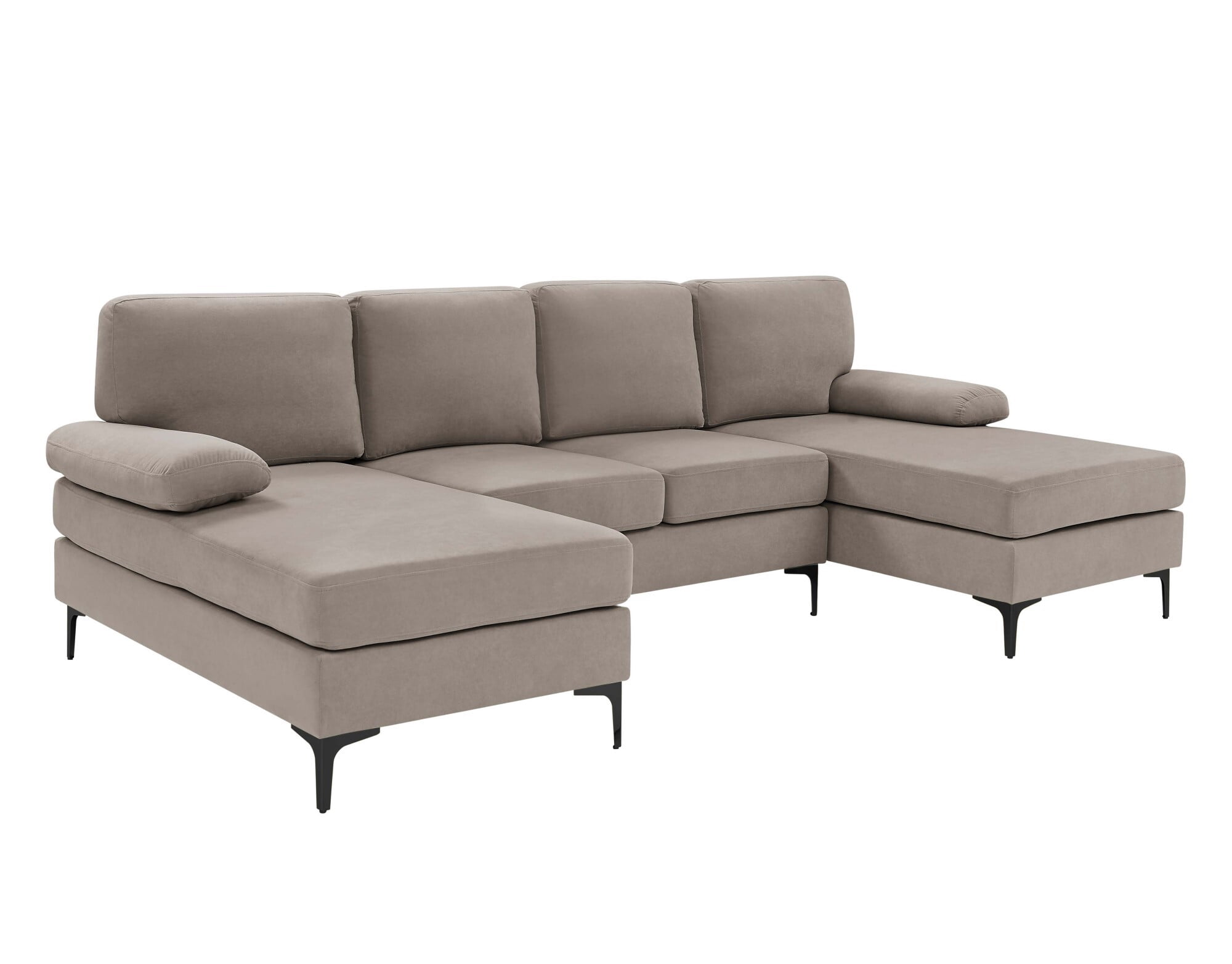 DEALTOPS 106" U-Shaped Sectional Sofa with Double Chaise, Polyester 4-Seater Modular Couch for Living Room, khaki