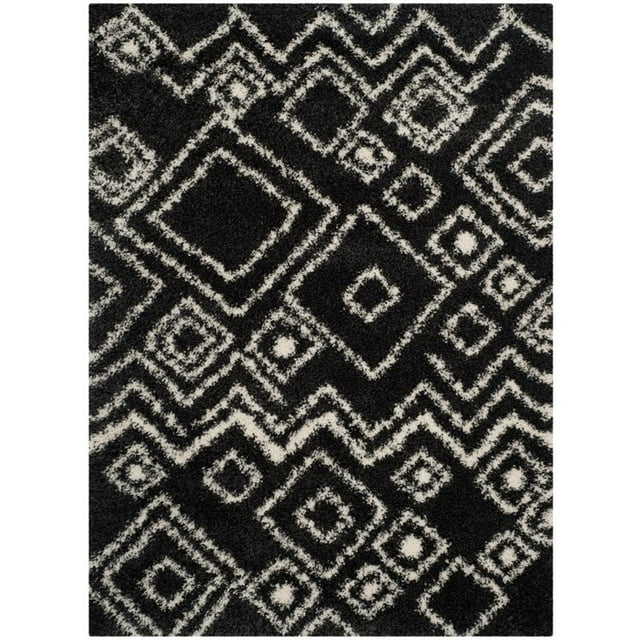 Safavieh Belize Shag 2'3" X 7' Power Loomed Rug in Charcoal and Ivory