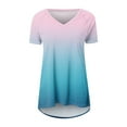 thumbnail image 4 of Summer Short Sleeve Tunic Long Tops for Women Trendy Plus Size Flowy Shirts Casual V Neck Smocked Floral Blouses 2024 Purple Pink Fashionable top, 4 of 5