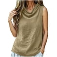 thumbnail image 2 of Sheghy Tank Top 100%Cotton Linen Blend Cowl Neck Tank, Solid Sleeveless Casual Summer Vest Khaki XXL, 2 of 9