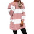 thumbnail image 6 of Womens Long Length Fall Clothes, Long Sleeve Pullover for Women Plus Size Fashion Warm Fleece Color Patchwork Crewneck Sweatshirts with Pockets, 6 of 6