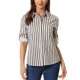 thumbnail image 1 of Camisas de mujer con cuello de solapa, de botones y mangas enrollables, S, caqui y negro, 1 of 6