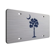 JASS GRAPHIX Navy Palm Tree Crescent Moon Brushed Aluminum ACM License Plate South Carolina Beach Logo Car Tag