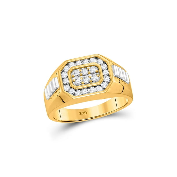 YourJewelryStore 10kt Two-tone Gold Mens Round Diamond Octagon Ribbed ...