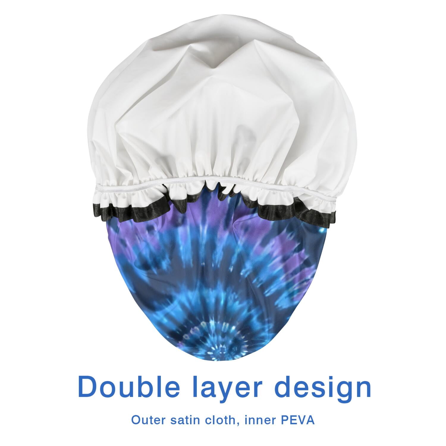 Shower Caps,Blue Tie Dye Pattern Waterproof Shower Cap for Women 4 Pieces,Double Reusable Hair Cover for Shower PEVA Elastic Stretch Hem